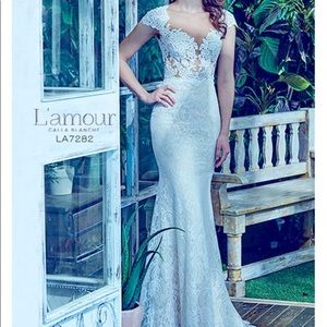 L’Amour LA7282 sexy back Wedding Dress light sz 12